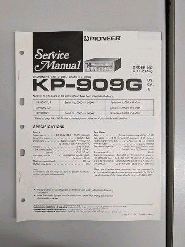 Pioneer 909g component - pioneer, kp-909g